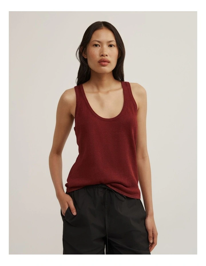 Linen Scoop Knit Tank in Rust image 1