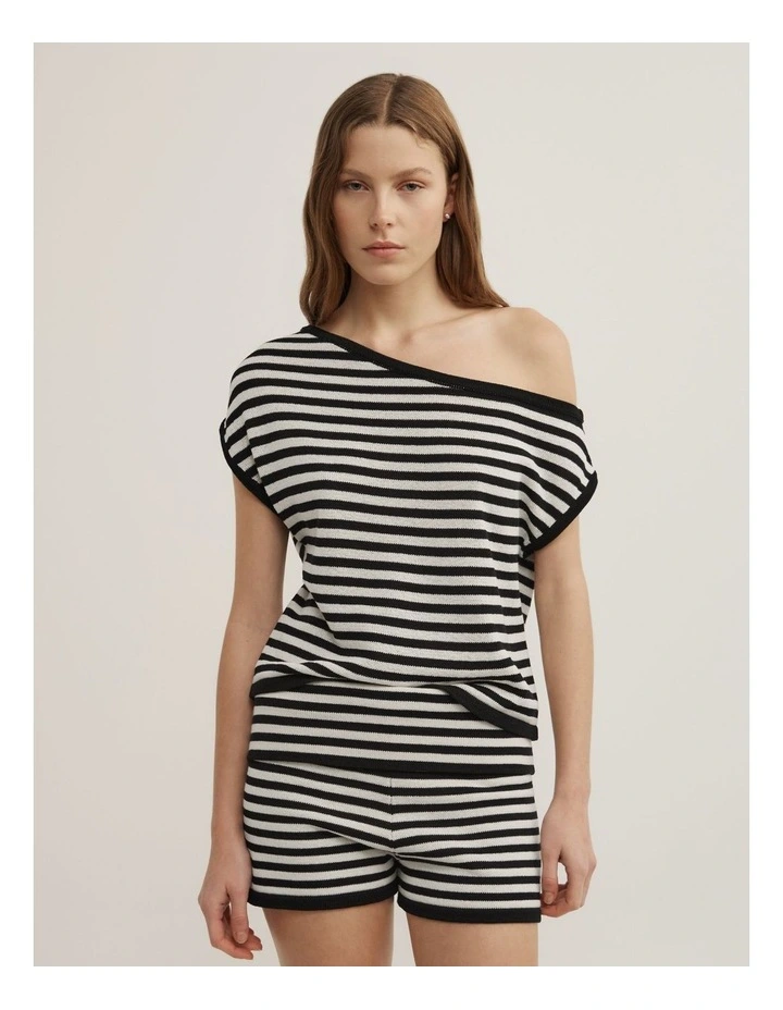 Asymmetric Slouch Short Sleeve Knit in Black Stripe image 1