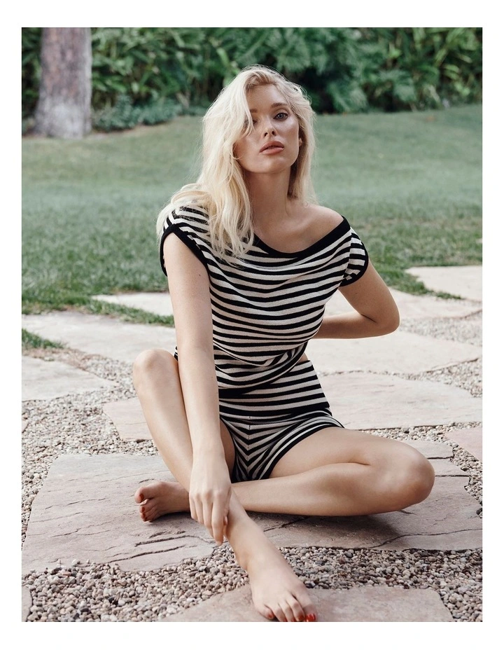 Asymmetric Slouch Short Sleeve Knit in Black Stripe image 2