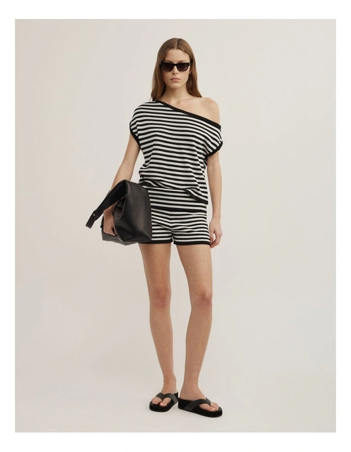 Asymmetric Slouch Short Sleeve Knit in Black Stripe image 3