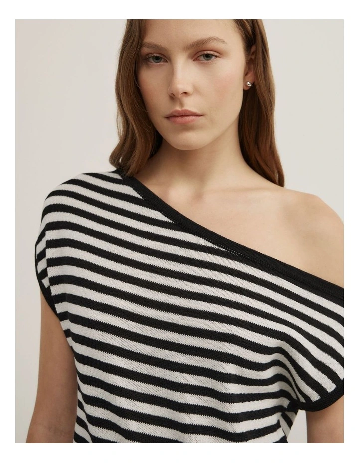 Asymmetric Slouch Short Sleeve Knit in Black Stripe image 4