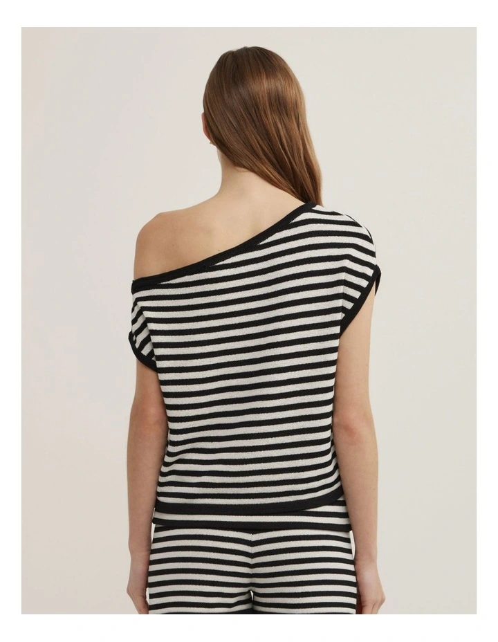 Asymmetric Slouch Short Sleeve Knit in Black Stripe image 5