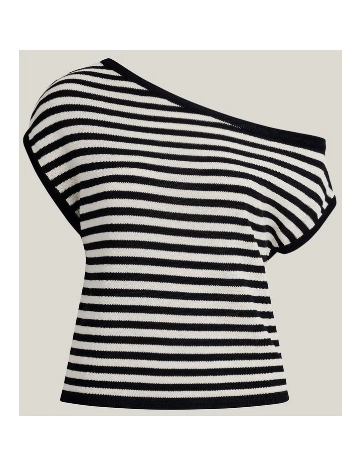 Asymmetric Slouch Short Sleeve Knit in Black Stripe image 6