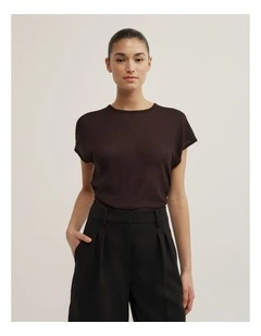 Wide Shoulder Knit T-shirt in Espresso