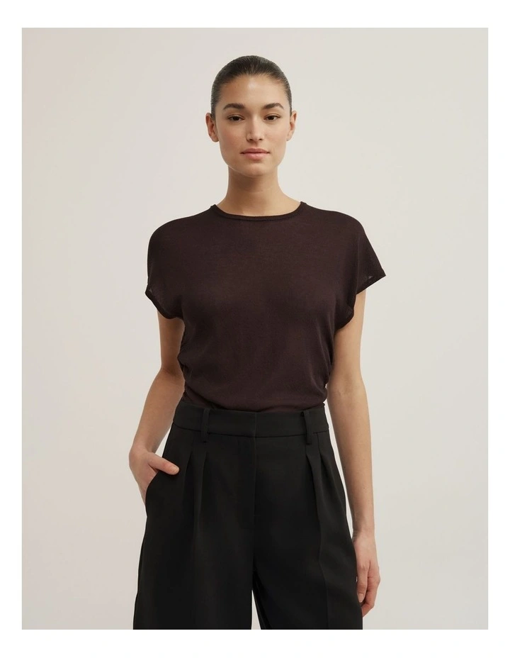 Wide Shoulder Knit T-shirt in Espresso image 1