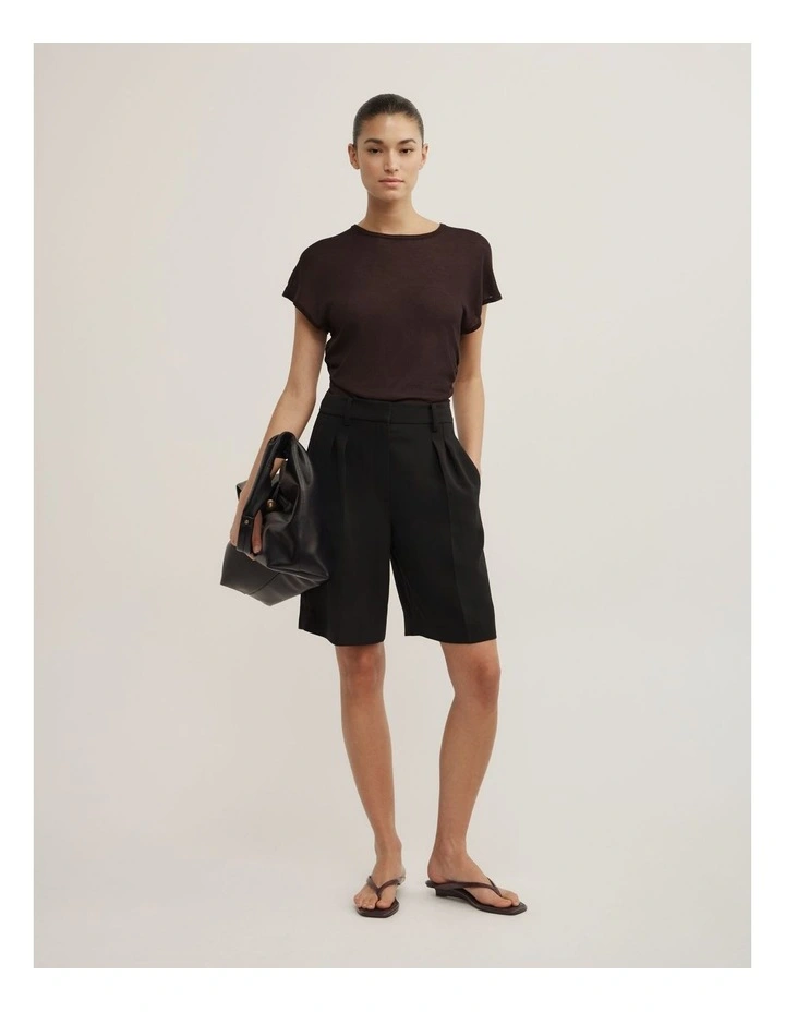 Wide Shoulder Knit T-shirt in Espresso image 2