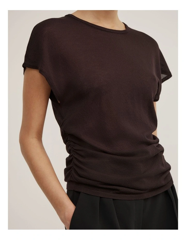 Wide Shoulder Knit T-shirt in Espresso image 3