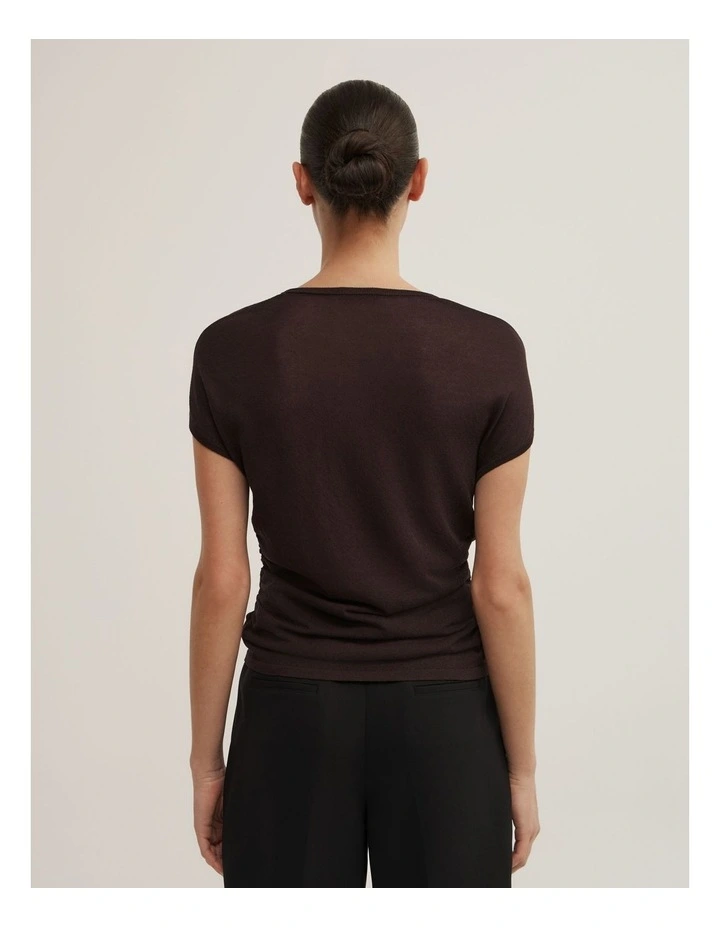 Wide Shoulder Knit T-shirt in Espresso image 4