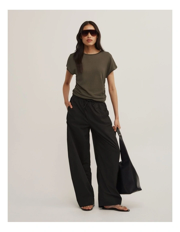 Wide Shoulder Knit T-shirt in Olive image 2