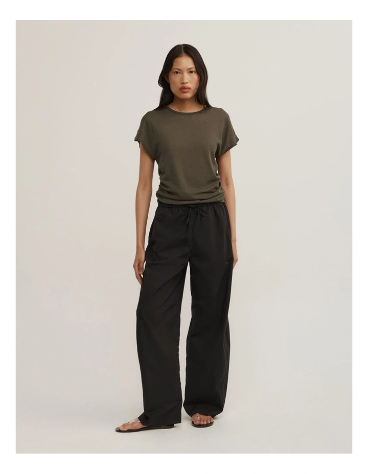 Wide Shoulder Knit T-shirt in Olive image 4