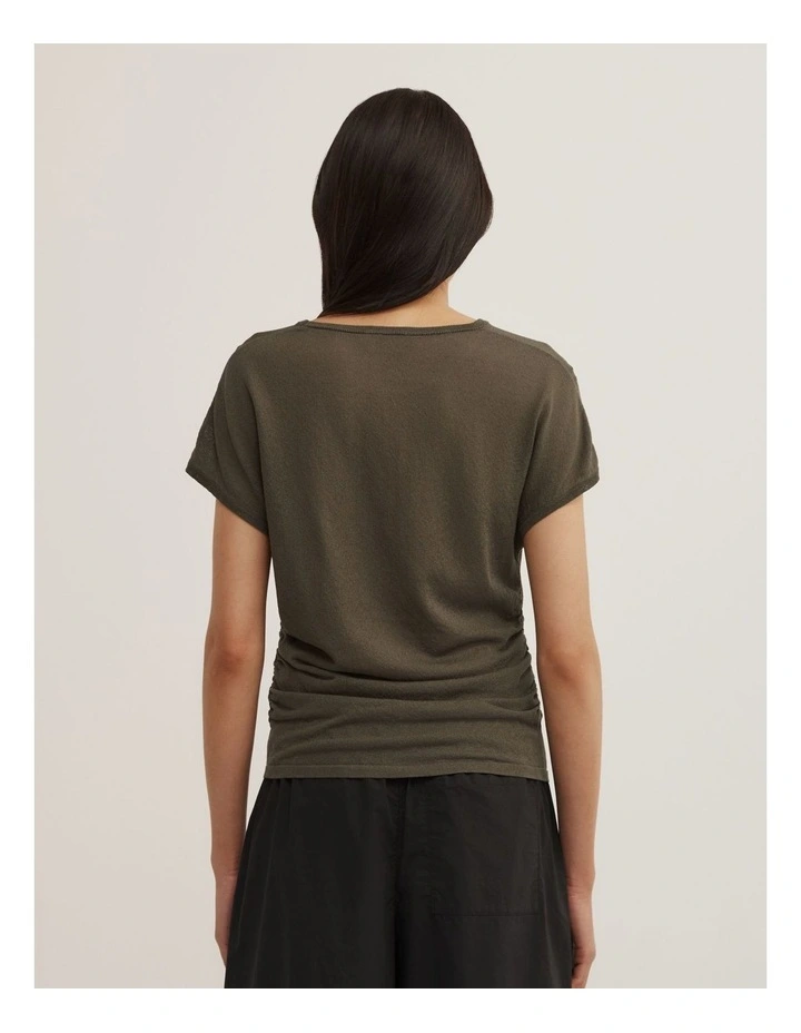 Wide Shoulder Knit T-shirt in Olive image 5