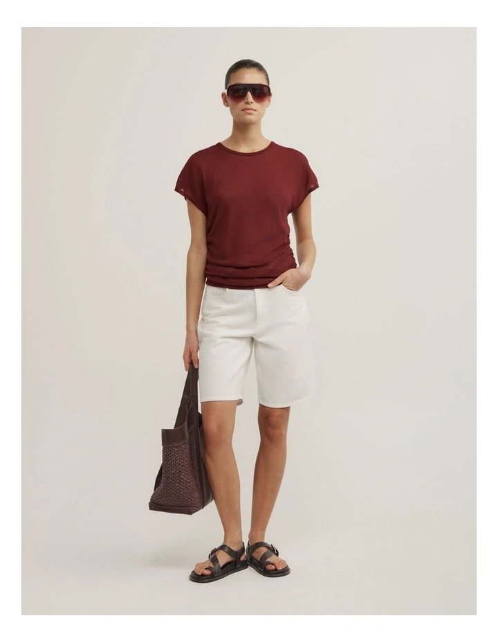 Wide Shoulder Knit T-shirt in Rust image 2