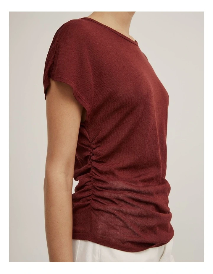 Wide Shoulder Knit T-shirt in Rust image 3