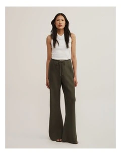 Bias Linen Pants in Dark Olive