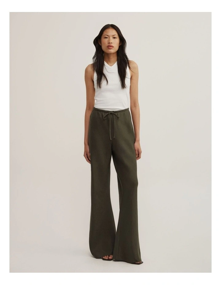 Bias Linen Pants in Dark Olive image 1