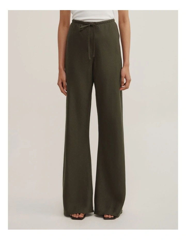 Bias Linen Pants in Dark Olive image 2