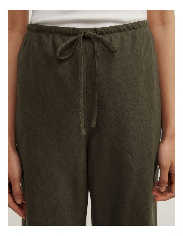 Bias Linen Pants in Dark Olive image 3