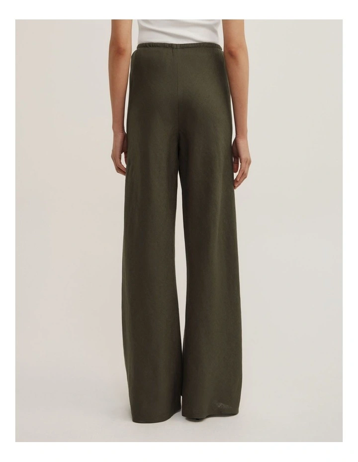 Bias Linen Pants in Dark Olive image 5
