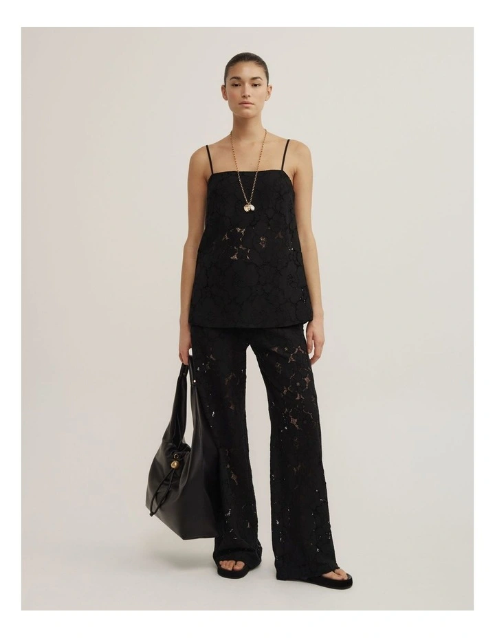 Lace Tie Back Camisole in Black image 2
