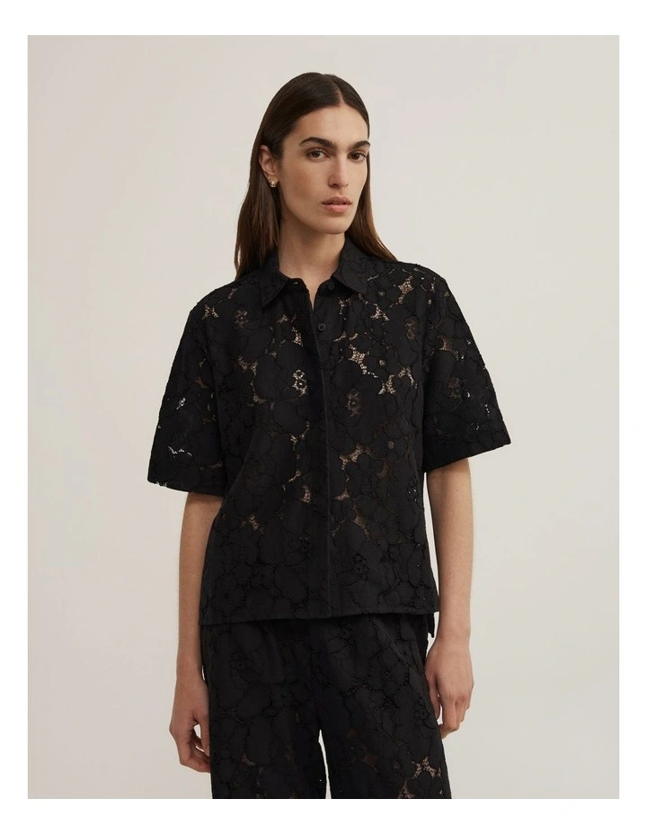 Lace Relaxed Shirt in Black image 1