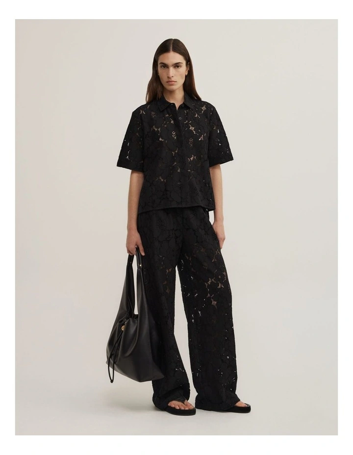 Lace Relaxed Shirt in Black image 2