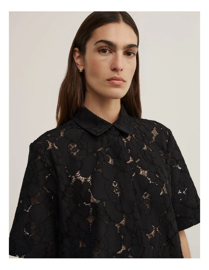 Lace Relaxed Shirt in Black image 3