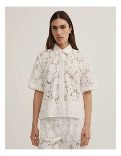 Lace Relaxed Shirt in Fresh White