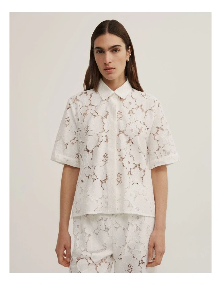 Lace Relaxed Shirt in Fresh White image 1