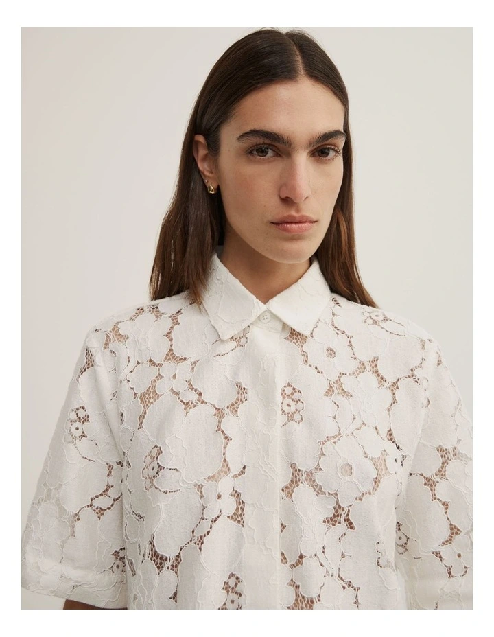 Lace Relaxed Shirt in Fresh White image 3
