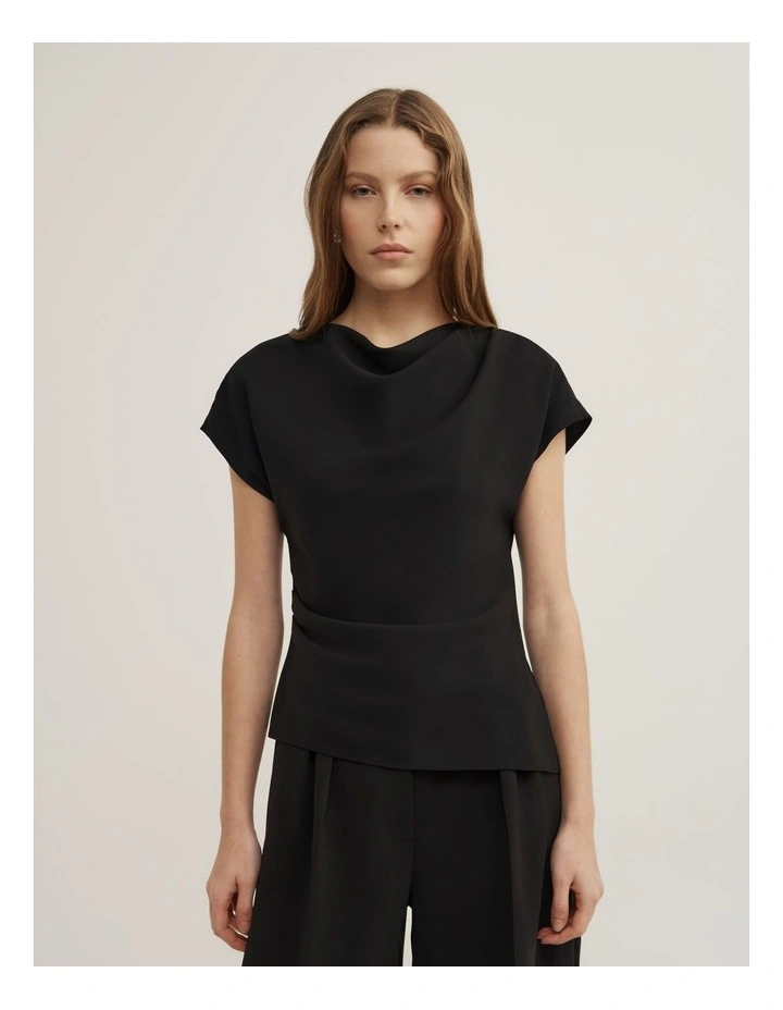 Cowl Neck Crepe Top in Black image 1