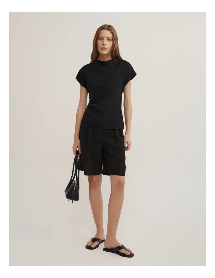 Cowl Neck Crepe Top in Black image 2