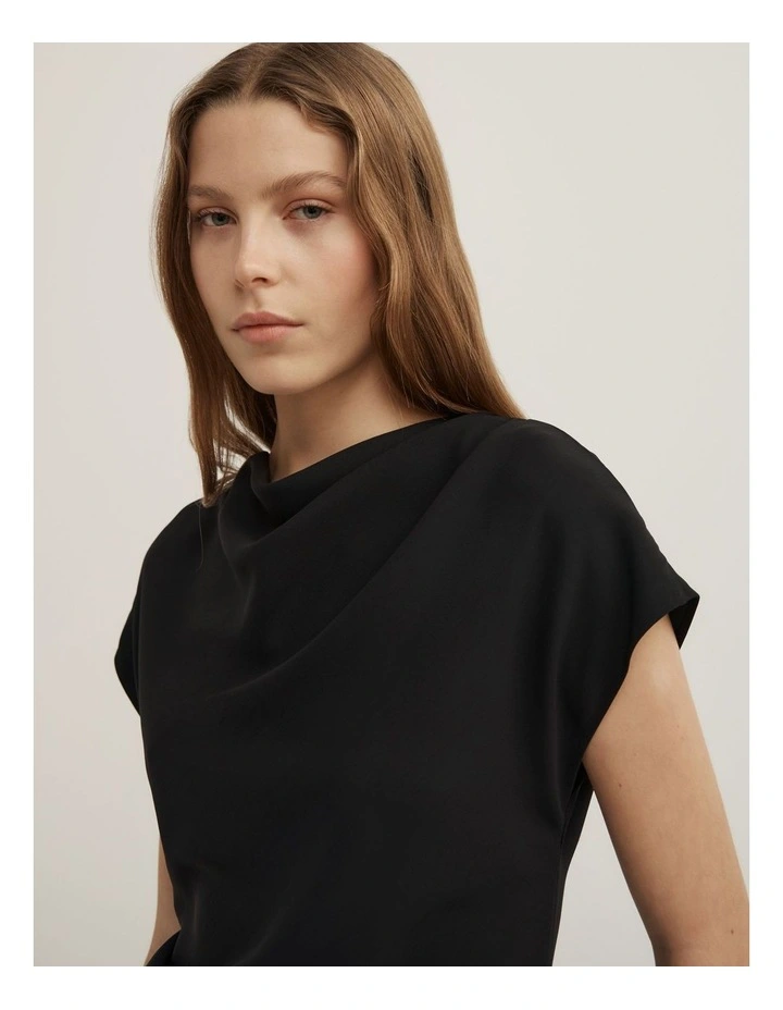 Cowl Neck Crepe Top in Black image 3