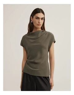 Cowl Neck Crepe Top in Olive