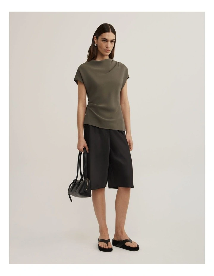 Cowl Neck Crepe Top in Olive image 2