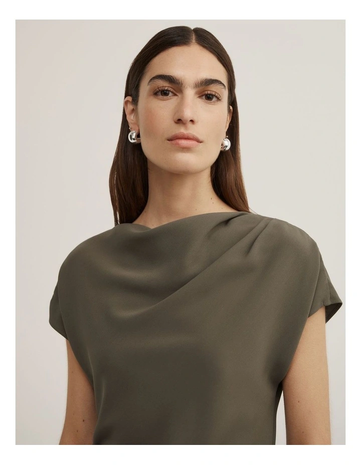 Cowl Neck Crepe Top in Olive image 3