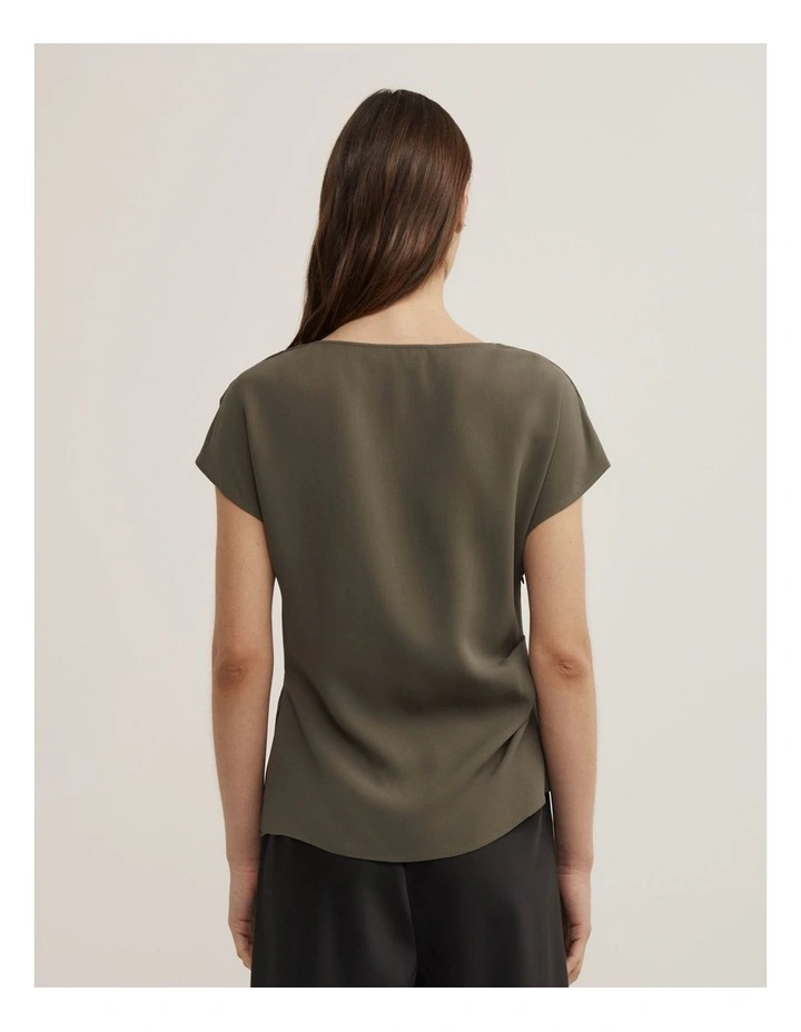 Cowl Neck Crepe Top in Olive image 4
