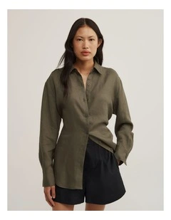 Linen Tie Back Shirt in Olive