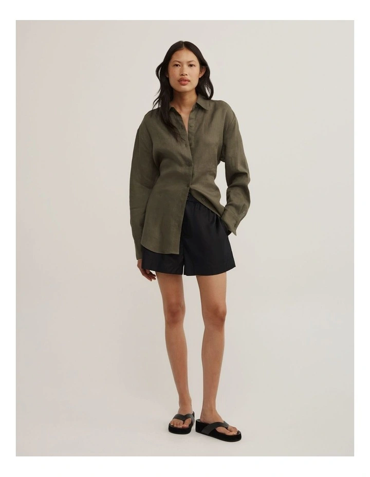 Linen Tie Back Shirt in Olive image 2