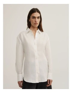 Linen Tie Back Shirt in Fresh White