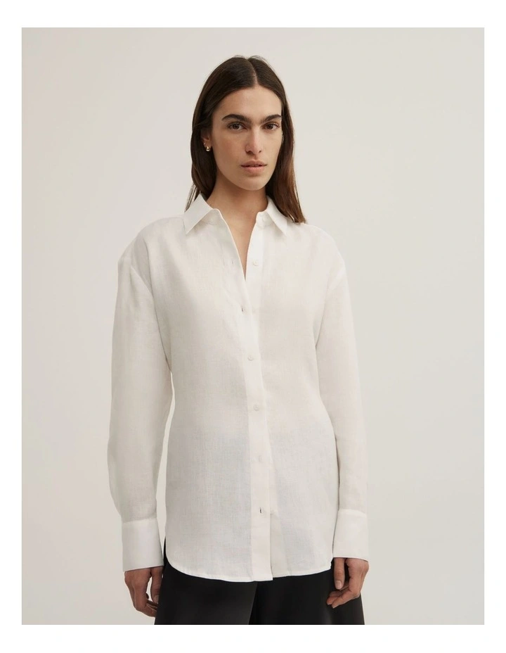 Linen Tie Back Shirt in Fresh White image 1