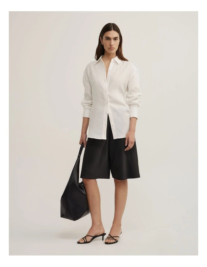 Linen Tie Back Shirt in Fresh White image 2