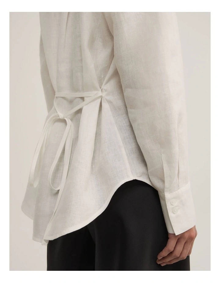 Linen Tie Back Shirt in Fresh White image 3