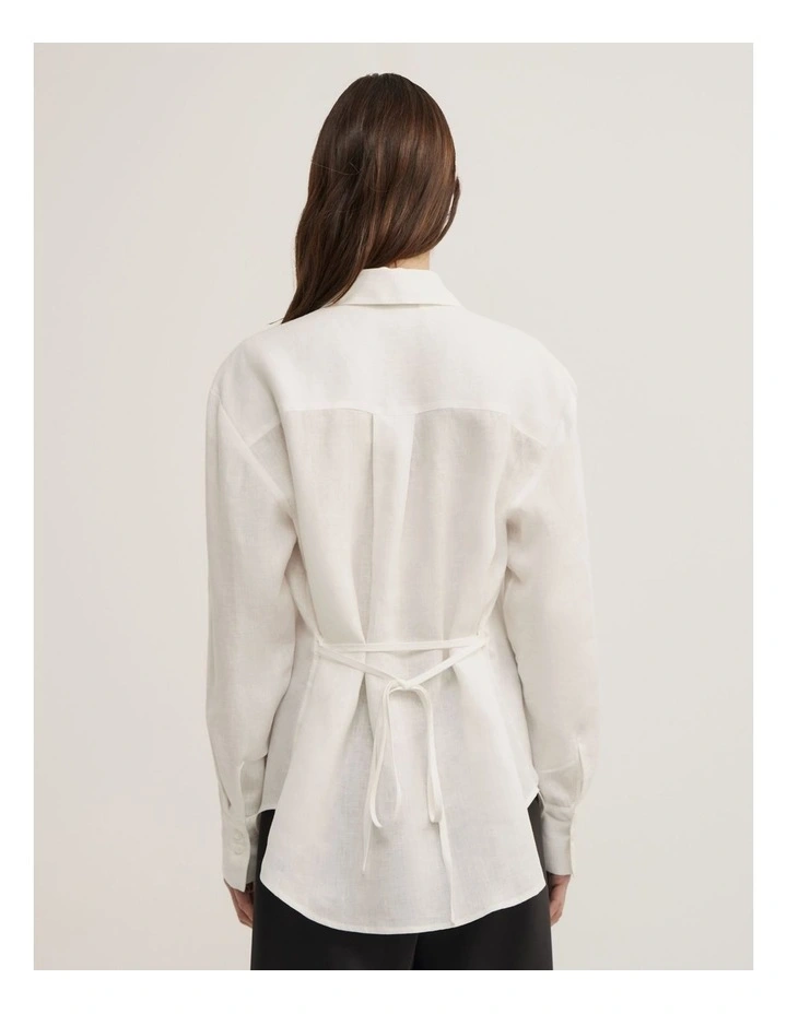 Linen Tie Back Shirt in Fresh White image 4