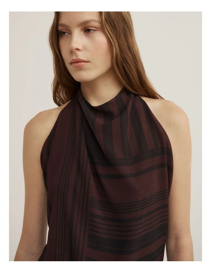 High Neck Drape Top in Black Linear Stripe image 3