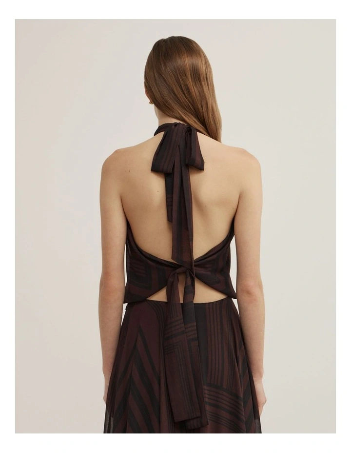 High Neck Drape Top in Black Linear Stripe image 4