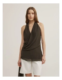 Halter Drape Top in Dark Olive