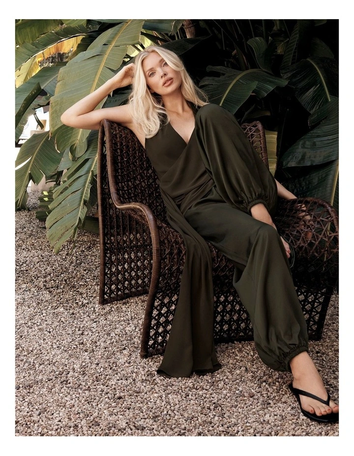 Halter Drape Top in Dark Olive image 2