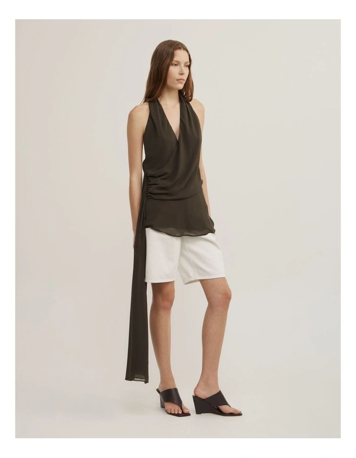 Halter Drape Top in Dark Olive image 3