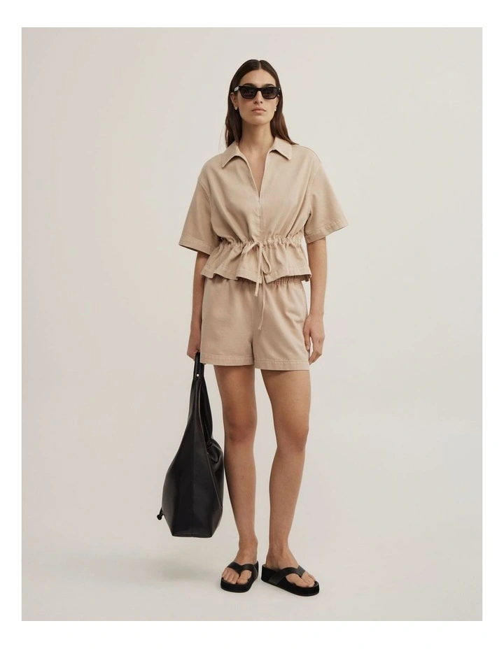 Bow Denim Shirt in Washed Sand image 2