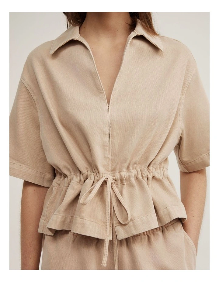 Bow Denim Shirt in Washed Sand image 3